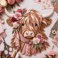 🐮💐🌸 Birth Flower Highland Cow 3D Layered Fabric Art DIY Kit (Beginner-friendly)