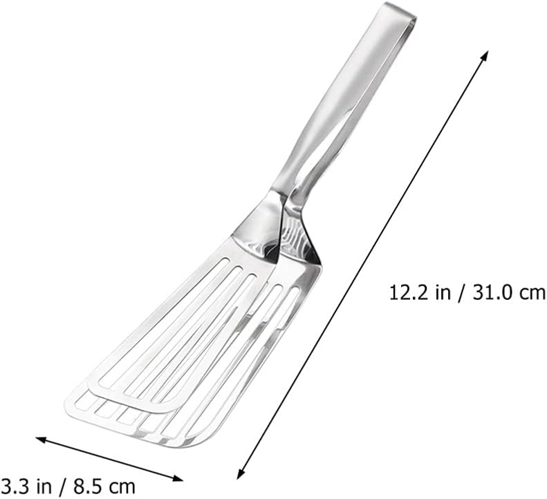 Stainless Steel Slotted Spatula Tongs - 2-in-1 Fry & Grill Turner