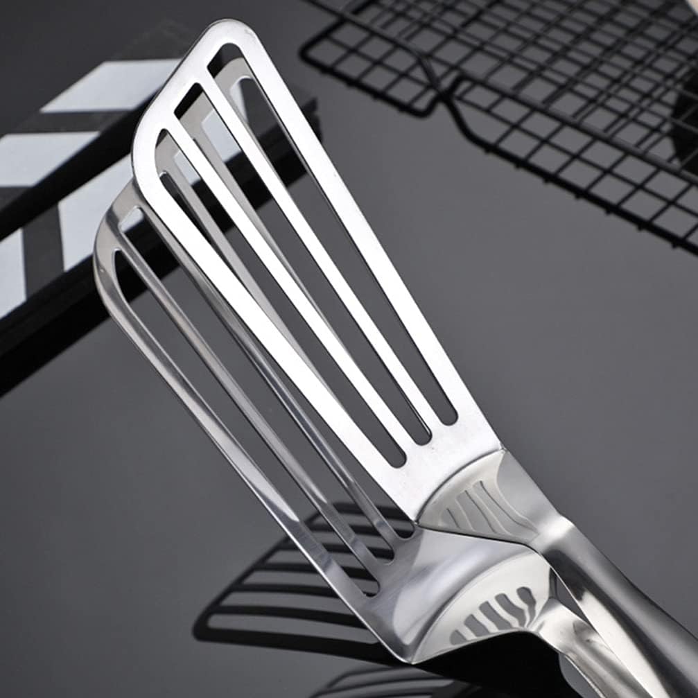 Stainless Steel Slotted Spatula Tongs - 2-in-1 Fry & Grill Turner