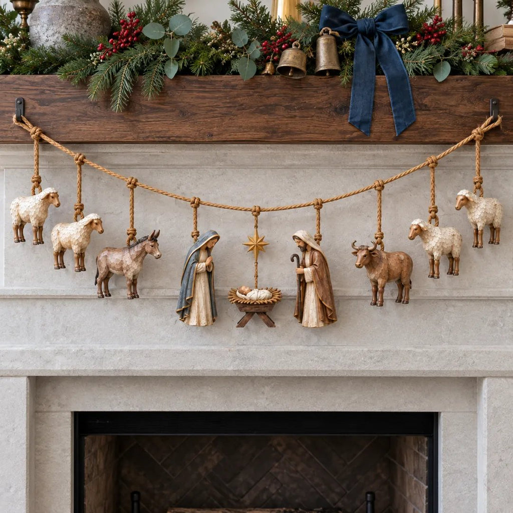 ⏳Last Day 50% OFF - ✝️🎄Handcrafted Wooden Nativity Garland