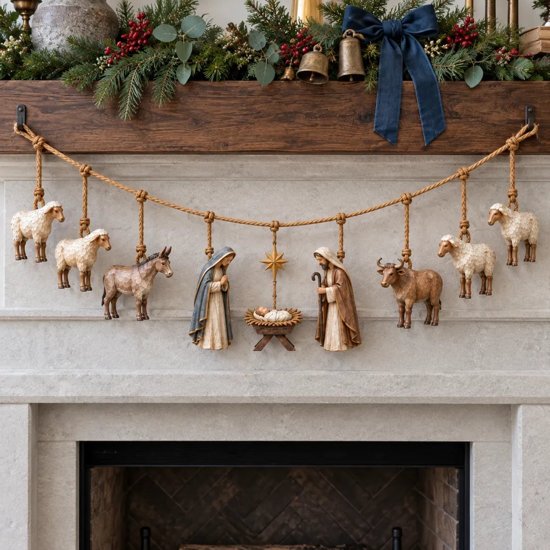 ⏳Last Day 50% OFF - ✝️🎄Handcrafted Wooden Nativity Garland