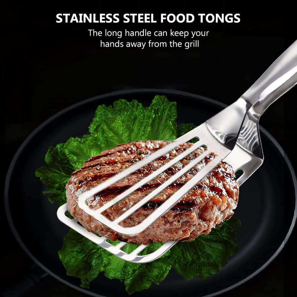 Stainless Steel Slotted Spatula Tongs - 2-in-1 Fry & Grill Turner