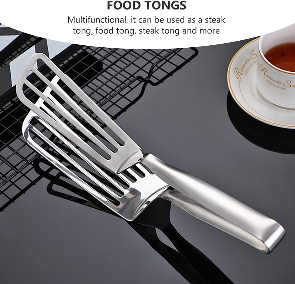 Stainless Steel Slotted Spatula Tongs - 2-in-1 Fry & Grill Turner
