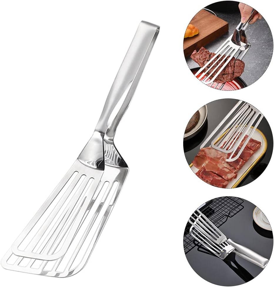 Stainless Steel Slotted Spatula Tongs - 2-in-1 Fry & Grill Turner