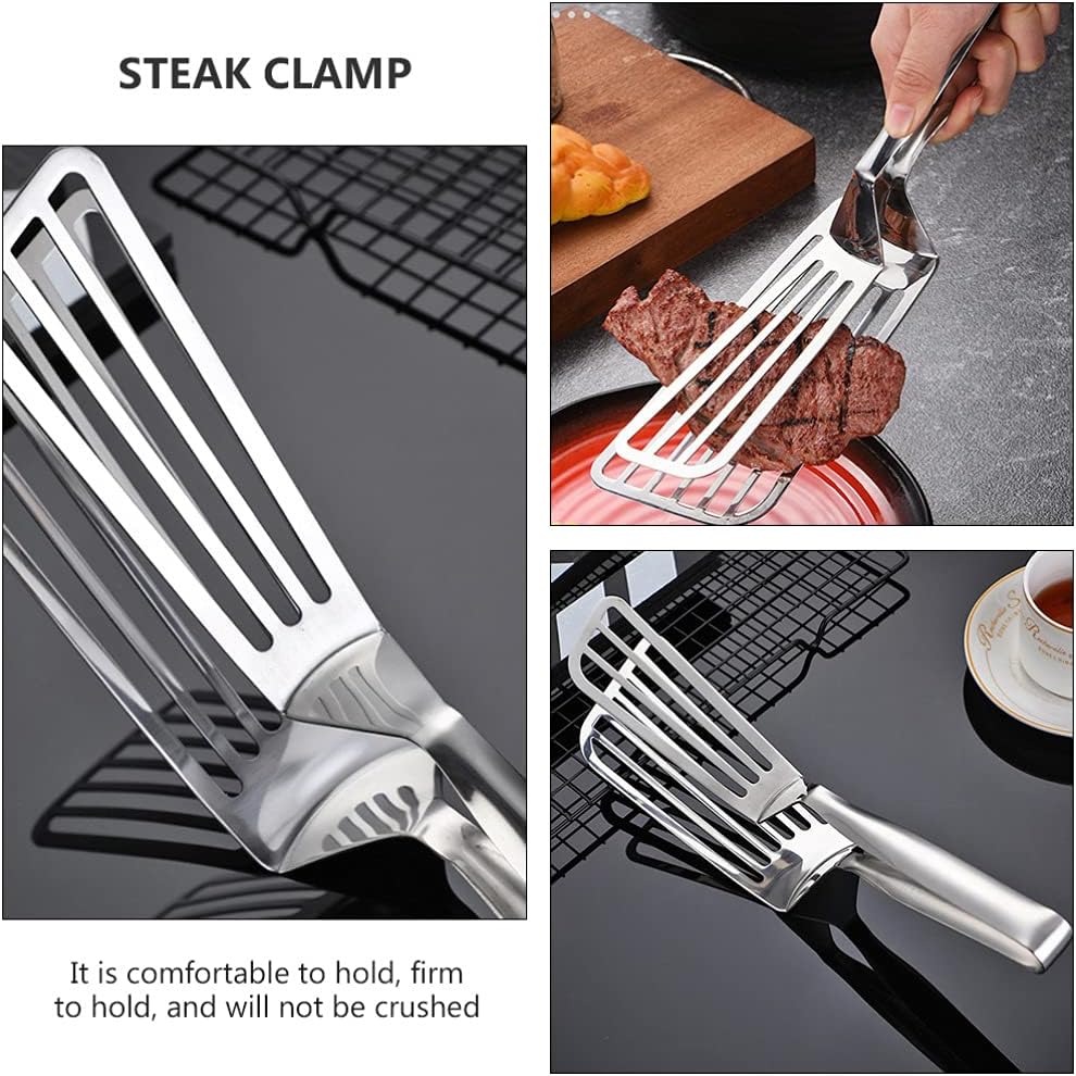 Stainless Steel Slotted Spatula Tongs - 2-in-1 Fry & Grill Turner