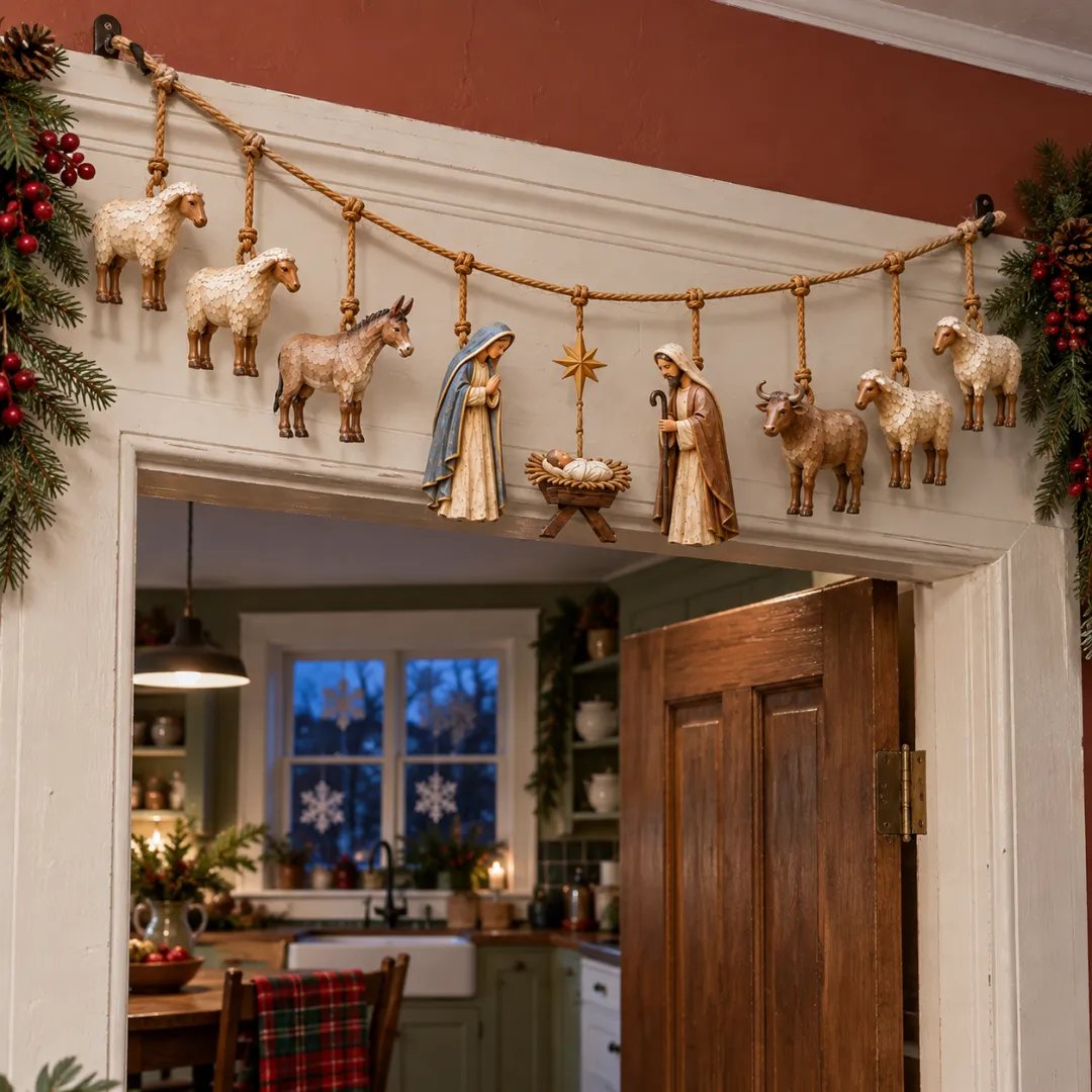 ⏳Last Day 50% OFF - ✝️🎄Handcrafted Wooden Nativity Garland