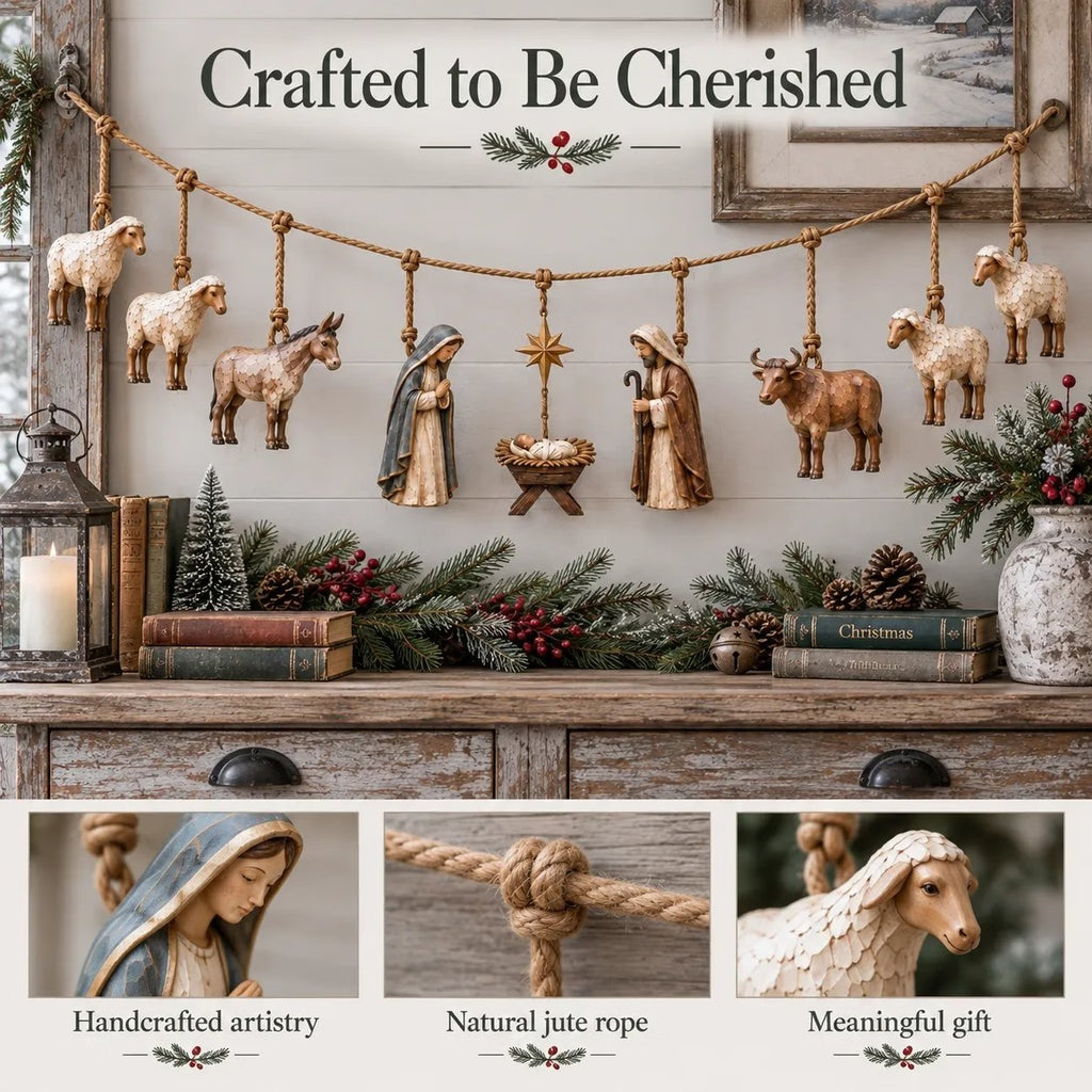 ⏳Last Day 50% OFF - ✝️🎄Handcrafted Wooden Nativity Garland