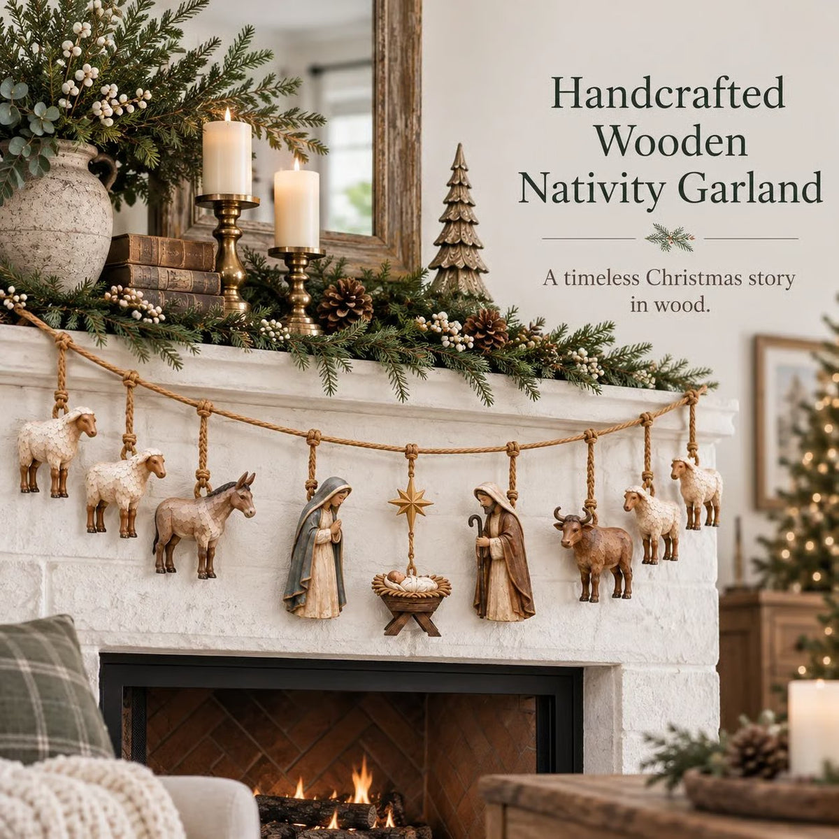 ⏳Last Day 50% OFF - ✝️🎄Handcrafted Wooden Nativity Garland