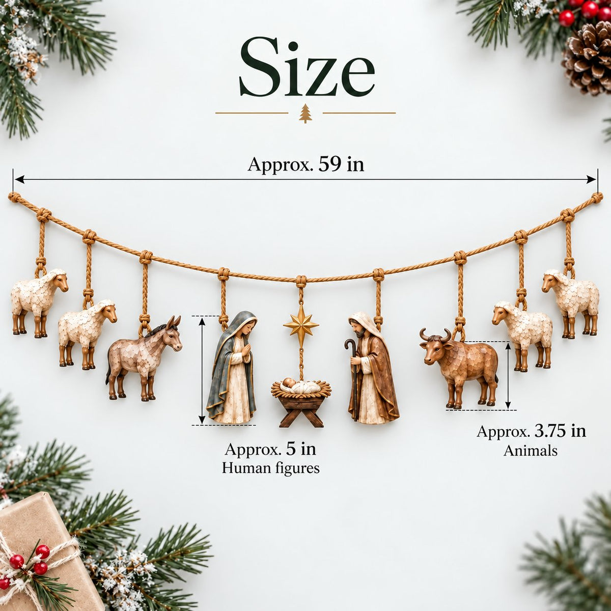 ⏳Last Day 50% OFF - ✝️🎄Handcrafted Wooden Nativity Garland