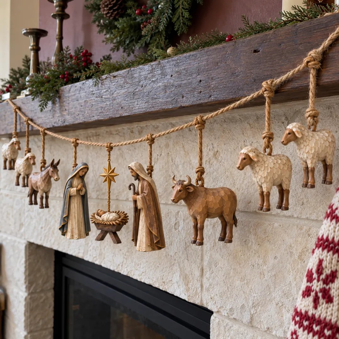 ⏳Last Day 50% OFF - ✝️🎄Handcrafted Wooden Nativity Garland
